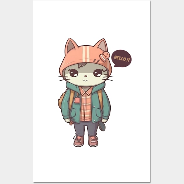 A cute kitty wearing street fashion Wall Art by AestheticsArt81